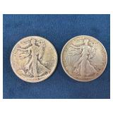 Two 1945 Walking Liberty Half Dollars and 1990 Qua