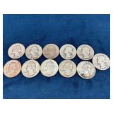 10 Washington Silver Quarters (1942-1964)