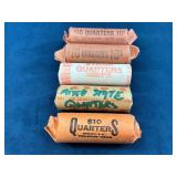 Five $10 Rolls of Quarters in Original Wrappers