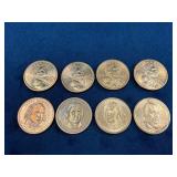 8 U.S. Dollar Coins Featuring Sacagawea and Presid