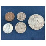 5 United States Coins Including Indian Head Penny