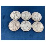 6 Walking Liberty Silver Half Dollars Dated 1942-1