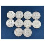 10 Franklin Half Dollars ï¿½ Various Dates (1952-196