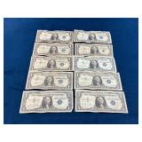 10 Series 1957B One Dollar Silver Certificates
