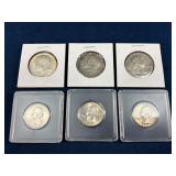 Six Silver Coins Including 1964 Quarters, Half Dol