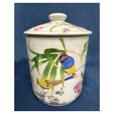 Asian Inspired Ceramic Cookie Jar with Bird and Fl