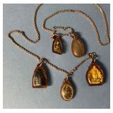 Chain of Five Buddhist Amulets with Gold-Tone Chai