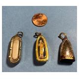 3 Buddhist Amulets Metal incased in Glass Casings