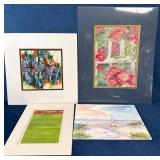 Four Unframed Artworks by Various Artists in Mixed