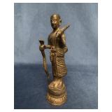 Bronze Buddha Figurine with Walking Staff and Base