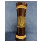 Wood Vase with Painted Floral Motif and Twine Deta
