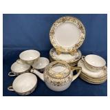 Noritake Gold and White Tea Set, Pattern Number 16