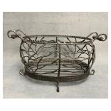 Ornate Wire Basket With Leaf Motif and Scroll Hand