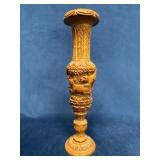 Carved Wood Bud Vase with Animal Motifs and Foliag