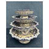 Four Blue and White Pedestaled Nested Offering Bow