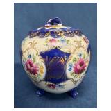 Hand-Painted Porcelain Biscut Jar with Floral and