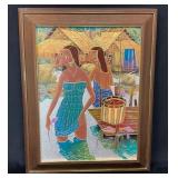 Thai Artwork Depicting Village Life Signed Manoon