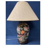 Ginger Jar Lamp with Floral Design and Beige Shade