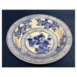 Blue and White Chinese Hand-Painted Bowl, 9.5 Inch