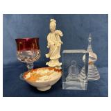 Various Decorative Items Including Figurine, Glass