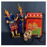 Thai Souvenirs Including Purse, Dancer Dolls, Figu
