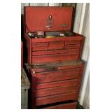 Red Steel Toolbox Filled with Assorted Tools and A