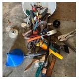 Bucket of Miscellaneous Tools Including Hand Tools