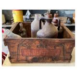 Old Wood Advertising Crate With Assorted Old Bottl