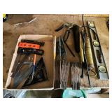 Tools Including Levels, Squares, and Grease Gun