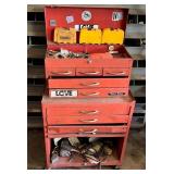 Red Metal Tool Chest with Tools and Accessories