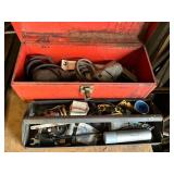 Red Metal Tool Chest With Assorted Tools and Two P