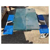 Portable Folding Table With Built-In Seats and Car