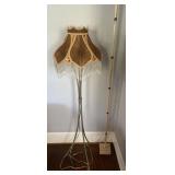 Silver-Tone Floor Lamp With Brown Fabric Shade and