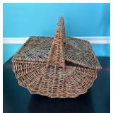 Handwoven Wicker Basket With Hinged Covers and Han