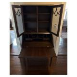 Mahogany Secretary Desk with Glass Cabinet Doors,