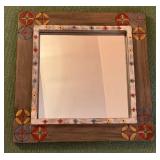 Hand-Painted Wooden Square Mirror with Geometric M