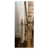 Fireplace Tool Set with Brass Stand and Wooden Bro