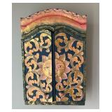Hand-Painted Wooden Wall Cabinet with Sun Face Des