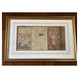 Framed Persian Print of Calligraphy and Miniature