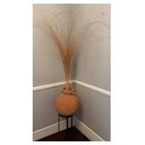 Terracotta Vase with Dried Grass and Metal Stand