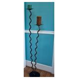 Two Wrought Iron Wavy Floor Candle Holders