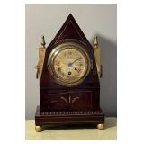 Mahogany Mantel Clock with Brass Accents and Key