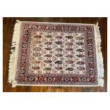 Handwoven Wool and Cotton Rug With Red and Ivory P