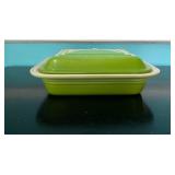 Le Creuset Green and Cream Enamel Baking Dish with