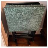 4 Green Faux Marble Folding Tables with Black Fram