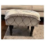 Floral Upholstered Ottoman with Dark Wood Legs