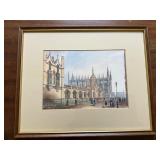Framed Watercolor of a Gothic Architecture Scene,