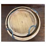 Two Wooden Serving Trays With Metal Handles