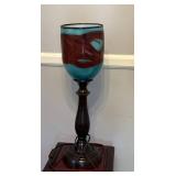 Table Lamp with Hand-Blown Glass Shade and Wooden