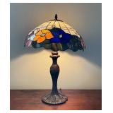 Stained Glass Table Lamp With Floral Motif and Cas